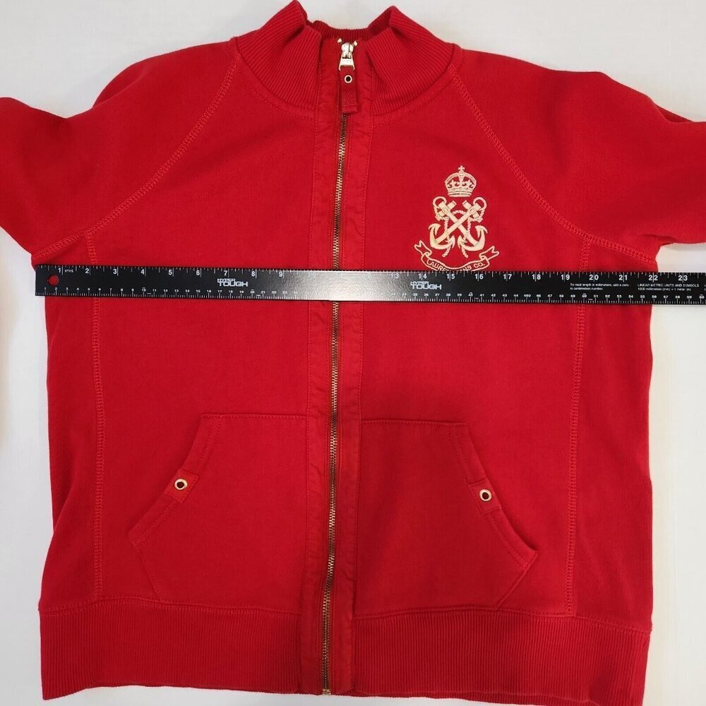 Lauren Jeans Co Sweatshirt Womens L Red Full Zip Nautical Crest Gold Hardware‎ - Picture 8 of 10